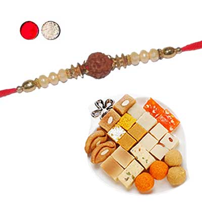 "Designer Fancy Rakhi - FR- 8510 A (Single Rakhi), 500gms of Assorted Sweets - Click here to View more details about this Product